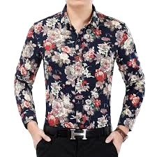 Chemise décontractée à manches longues pour homme, imprimé floral, col rabattu, tissu popeline, style été - Product Image 2