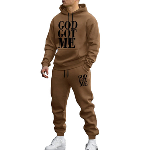 Men's Hooded Tracksuit Set God Got Me Print Cotton Casual Autumn Full Sleeve Drawstring Sweatshirt and Pants Regular Fit - Product Image 6