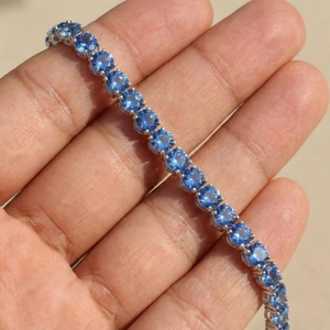 Pulsera de tenis de diamantes cultivados en laboratorio de 5 quilates, azules de fantasía, con forma, de 7 pulgadas, en oro blanco de 14K con baño de rodio, claridad VS, 2.5mm, regalo para mujer, fiesta - Product Image 3