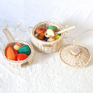 Superior quality <b>kitchen</b> <b>toys</b> for girls hand woven rattan plate <b>toy</b> <b>set</b> miniature serving plates - Product Image 5