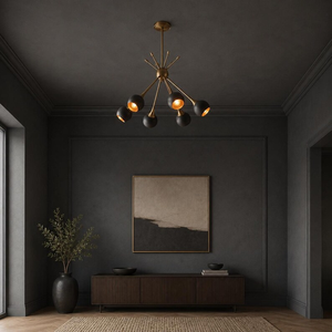 Black Brass <b>Sputnik</b> Chandelier 6 Globe Mid Century Modern Dining Room Ceiling <b>Light</b> Decorative Pendant <b>Fixture</b> - Product Image 3