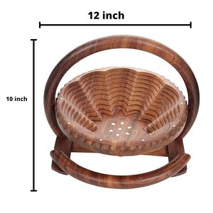 Wooden <b>Foldable</b> Fruit <b>Basket</b> with Handle for Kitchen Dining Table Premium Sheesham Wood - Product Image 2