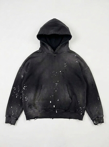Sweat-shirt à capuche pour homme, noir délavé et vieilli, effet peinture, coupe oversize, style streetwear, en molleton épais, vierge personnalisable - Product Image 6