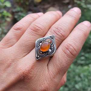 <b>Indian</b> Carnelian <b>Ring</b> Rhombus Ethnic <b>Ring</b> Women Fashion Jewelry Oval Gemstone <b>Ring</b> Handmade Gift For Women - Product Image 6