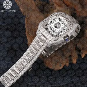 Montre mécanique de luxe pour homme Charm Jewells en acier inoxydable, boîtier carré 40 mm, cadran analogique, bracelet en verre cristal 20 cm, étanche 10 bars - Product Image 3