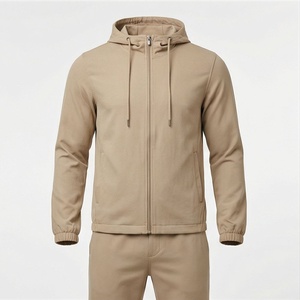 Survêtement à capuche pour homme, fermeture éclair intégrale, couleur unie, vêtements de sport décontractés avec poches latérales, polyester respirant, vêtements d'automne - Product Image 1