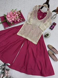 Conjunto Premium de Kurti y Palazzo de 4 Piezas, Colección de Diseño para Fiestas con Detalles Reales, Ideal para Bodas y Eventos Festivos, Venta al Por Mayor - Product Image 2