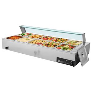 Scaldavivande Elettrico Commerciale 1700W in Acciaio Inox con 10 Vasche, Buffet da Banco con Coperchio in Vetro e Controllo Manuale della Temperatura - Product Image 6