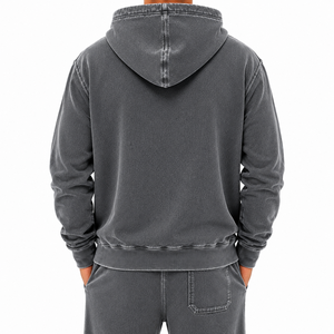 Men's Acid Washed <b>Lined</b> Solid Zip up Hoodie Heavyweight 100% Cotton Oversized <b>Fleece</b> Sweatshirt Casual Streetwear <b>Jacket</b> Premium - Product Image 2