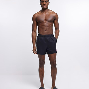 Men's Solid <b>Black</b> Quick Dry Swim Shorts Mid Waist Elastic Waist Casual Short Shorts Polyester Pockets - Product Image 1