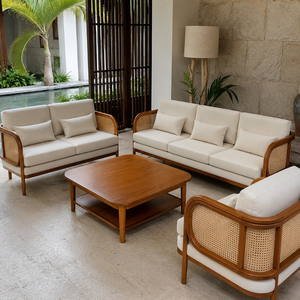Sofá Moderno de 3 Plazas de Madera de Teca Sólida con Mimbre Tejido para Exteriores, Patio, Jardín, Hotel, Resort - Product Image 5