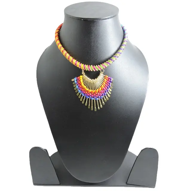 Penjualan Terbaik Amazon tali warna-warni bordir gantung wanita manik-manik kalung untuk membuat perhiasan batu penyembuhan kristal dari India