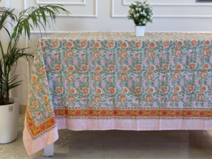 100% coton Style classique main-bloc imprimé Floral nappe écologique à la main chemin de Table serviette de mariage indien usage domestique - Product Image 6