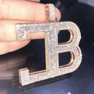 Custom <b>Initial</b> Letter <b>Pendant</b> Necklace Iced Out FB Monogram <b>Pendant</b> Micro Pave CZ Diamond Personalized Alphabet Hip Hop Jewelry - Product Image 3