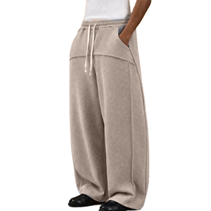 Pantalon de survêtement large pour homme, taille élastique avec cordon de serrage, poches latérales, décontracté, gris, en coton respirant, séchage rapide, épais, pour l'hiver - Product Image 2
