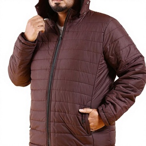 Blouson matelassé bordeaux à capuche pour homme, fermeture éclair, coupe-vent, manteau d'hiver décontracté, manches régulières, coque en polyester 2026 - Product Image 3