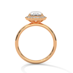 Bague de fiançailles classique en or rose 14 carats avec diamant de laboratoire ovale serti à griffes, entièrement pavée d'accentuations de diamants, luxueuse et empilable - Product Image 4