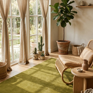 Tapis moderne en laine verte tufté à la main, antidérapant, texturé, pour salon, chambre, décoration intérieure, doux et contemporain - Product Image 5