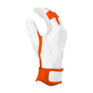 <b>White</b> Orange Split Finger Baseball Batting Gloves With Hook And Loop Closure For Adults All Seasons - Product Image 5