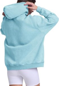 เสื้อสเวตเชิ้ตมีฮู้ดสีฟ้าอ่อนทรงโอเวอร์ไซส์สำหรับผู้หญิง ผ้าถักเนื้อฝ้ายสีพื้น มีกระเป๋าเสื้อ สวมใส่สบายๆ ในฤดูใบไม้ร่วง - Product Image 5