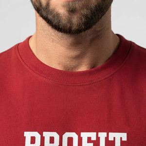 Camiseta de algodón roja de manga corta para hombre con estampado de letras, cuello redondo, corte regular, informal, básica, cuello redondo, cuello en V - Product Image 5