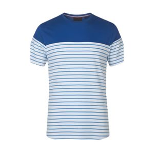 Camiseta de Algodón a Rayas Horizontales Azules y Blancas para Hombre, Cuello Redondo, Manga Corta, Informal, Verano, Transpirable, Suave, Corte Moderno, Básica - Product Image 1