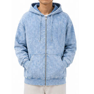 Sweat à capuche zippé unisexe en molleton épais délavé à l'acide, style streetwear, avec broderie personnalisée, vente en gros, vintage - Product Image 6