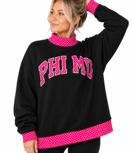เสื้อสเวตเตอร์คอเต่าโอเวอร์ไซส์สำหรับผู้หญิง ยี่ห้อ Phi Mu สีชมพูลายจุด แต่งขอบสีดำ ผ้าฝ้ายถัก แขนยาว สวมใส่สบายๆ ในฤดูใบไม้ร่วง - Product Image 1