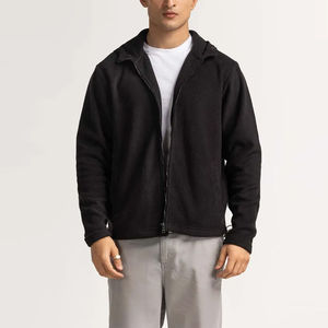 Veste zippée à capuche en molleton noir pour homme, coupe classique, décontractée, pour l'automne, 100 % coton, respirante, tricotée, design uni - Product Image 1