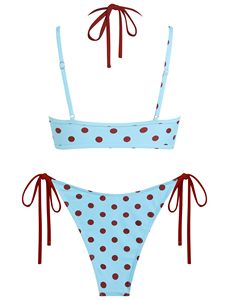 Ensemble bikini 2 pièces pour femme, maillot de bain à pois avec liens latéraux, fournisseur en gros - Product Image 2