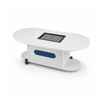 Table à thé ovale moderne 1660 mm, design sur piétement blanc et bleu, pour mobilier de bureau et de salon