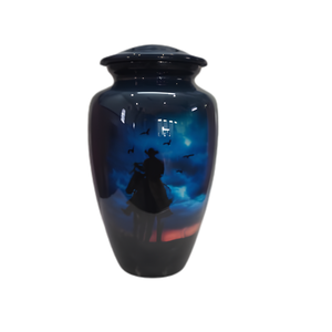 Urna Funeraria de Aluminio para Cenizas Humanas, Diseño de Vaquero, Recuerdo Conmemorativo, Hecha a Mano, para Adultos, con Tapa Segura - Product Image 1