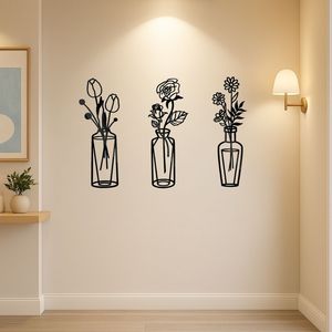 CIFbuy Set di 3 decorazioni da parete con fiori in metallo fatti a mano, arte da parete ispirata a vasi in ferro semplici per cucine, bagni, soggiorni, camere da letto - Product Image 5