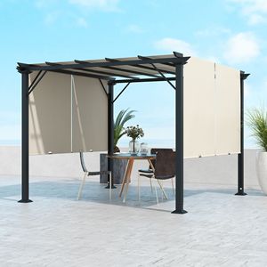 Pergola Retrattile 10x10 con Tenda Parasole Anti-UV Impermeabile, Struttura in Acciaio per Villa, Parco, Giardino, Patio, Beige - Product Image 2