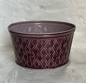 Metal Round <b>Ceramic</b> Look <b>Flower</b> <b>Pot</b> with Diamond Pattern Glazed Finish Handmade Planter for Indoor Outdoor Use - Product Image 2