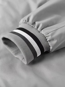 <b>Grey</b> Bomber <b>Jacket</b> Full Sleeve Zipper Closure Stand Collar Solid Color Polyester Woven Memory Fabric <b>Waterproof</b> Lightweight - Product Image 6