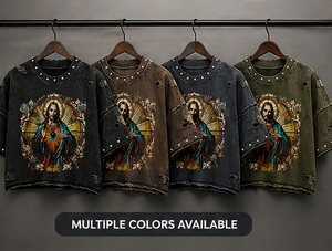 Camiseta de Gran Tamaño Personalizada, 100% Algodón, Estilo Vintage con Pedrería, Desgastada, Estilo Urbano, Impresión Serigrafiada, Corte en el Borde, Secado Rápido para Hombre - Product Image 4