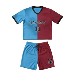 Ensemble complet de maillots de football unisexes, uniformes de football 100% polyester respirant, manches courtes rayées, kit uniforme de football avec transfert thermique - Product Image 1