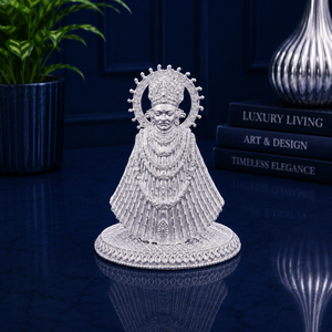 Idole Khatu Shyam faite à la main en argent plaqué 999 de Jaipur Metals |   Statue religieuse 100% en laiton |   4x6,8x6 cm |   59g |   Pooja et Cadeau - Product Image 1