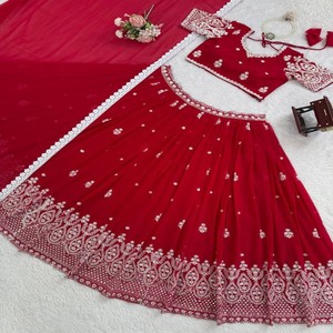 VASTRA COTTAGE Elegante Conjunto de Lehenga Choli de Georgette con Trabajo de Hilo de Lentejuelas, Lehenga Cosida, Blusa Sin Coser y Dupatta - Product Image 5