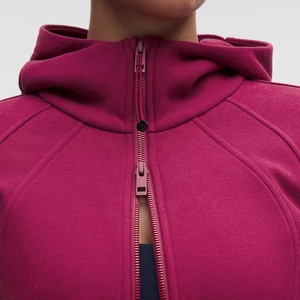 <b>Lightweight</b> Custom Maroon <b>Women's</b> <b>Hooded</b> Fleece <b>Jacket</b> Full Sleeve Quarter Zipper Closure Solid Color Breathable Autumn <b>Jackets</b> - Product Image 5