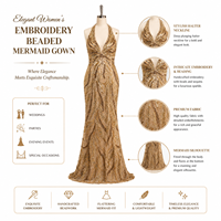 Tief Ausgeschnittenes Meerjungfrau-Abendkleid für Damen |   Elegantes Perlenbesticktes Abendkleid für Hochzeitsempfang, Gala und Partys