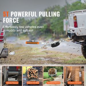 เครื่องมือดึงแบบใช้แรงดึง 5 ตัน (11,023 ปอนด์) พร้อมสายเคเบิลเหล็กยาว 11.5 ฟุต และตะขอ 3 อัน สำหรับการดึงที่มีกำลังสูง - Product Image 6