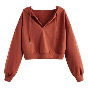 พร้อมส่ง เสื้อฮู้ดครอปผู้หญิงแบบใหม่ เสื้อฮู้ดครอปผ้าฟลีซ เสื้อฮู้ดครอปผู้หญิงแบบสั่งทำ เสื้อฮู้ดครอปผู้หญิงลายสก็อตแบบยาว - Product Image 1