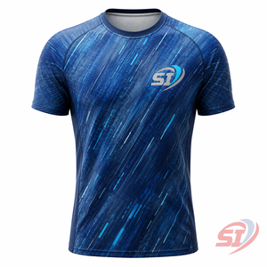 ผู้ผลิตเสื้อยืด OEM สำหรับวิ่ง ระบายอากาศได้ดี แขนสั้น เหมาะสำหรับการฝึกกีฬา สีโคบอลต์เรนแมทริกซ์ - Product Image 1