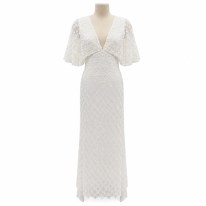 Elegant White Lace Maxi Dress Women High Neck Sleeveless Formal Evening Party Wedding Guest Bridal Reception Modern Embroidery - Product Image 1
