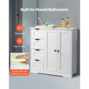 Armadietto del pavimento del bagno in legno bianco con 4 cassetti e mobili di stoccaggio della mensola regolabile - Product Image 5