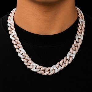 18K Rose Gold Plated Moissanite Cuban Link Chain <b>Statement</b> <b>Necklace</b> Micro Pave Round Brilliant Cut Unisex Luxury Fashion Jewelry - Product Image 5