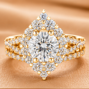 Luxury Pear Cut Diamond Halo Engagement <b>Ring</b> <b>Set</b> for Women in Yellow <b>Gold</b> White <b>Gold</b> & Rose <b>Gold</b> Wedding Band Jewelry - Product Image 1