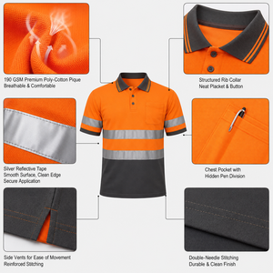 Polo de travail orange haute visibilité imperméable et ignifuge pour homme, uniforme de sécurité réfléchissant à manches courtes en coton, logo personnalisé - Product Image 6